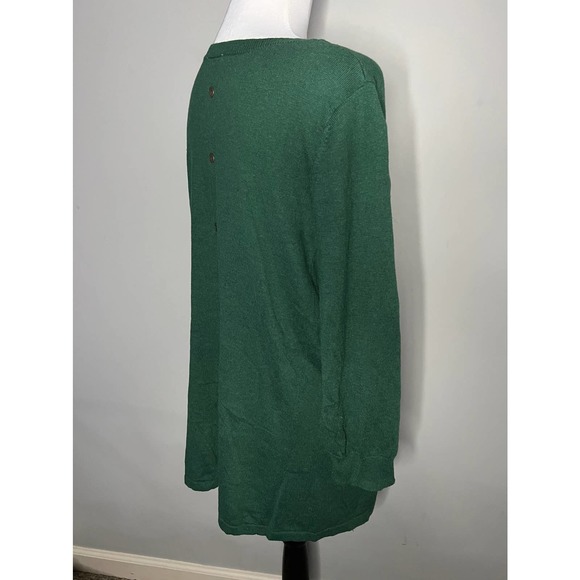 Susan Graver Green V Neck Tunic Sweater Button Back Knit Top Sz M - Picture 10 of 11